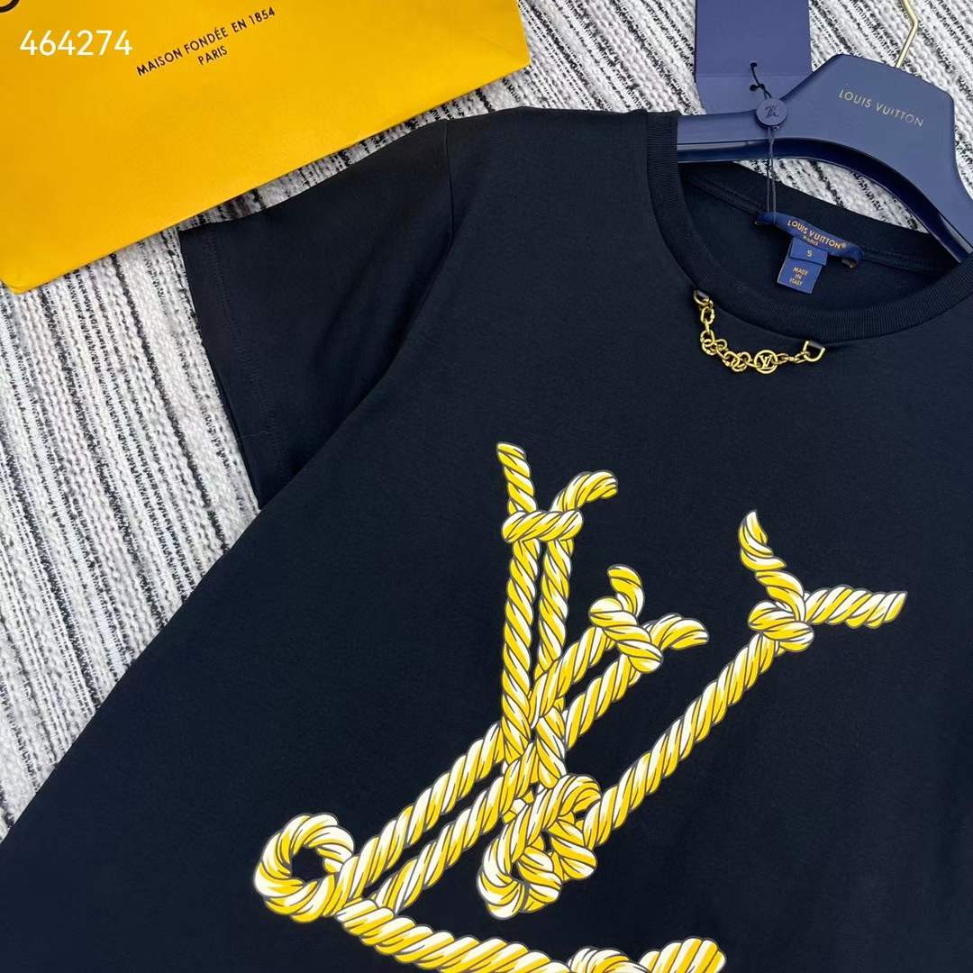 Louis Vuitton Women Nautical LV T-Shirt Cotton Black 1AFMZA