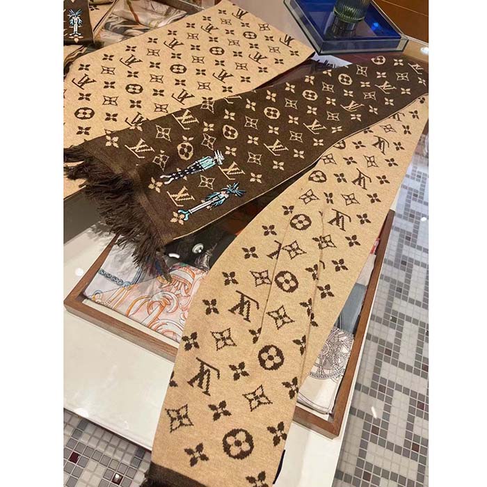 Louis Vuitton Unisex LV Friends Scarf Brown Allover Monogram MP2964