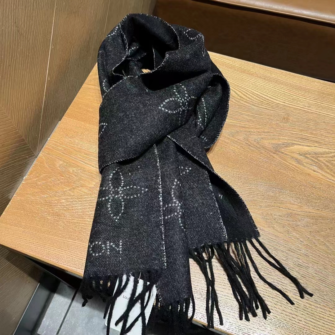 Louis Vuitton Unisex LV Mahina Flight Mode Scarf Black Cashmere Wool M77902