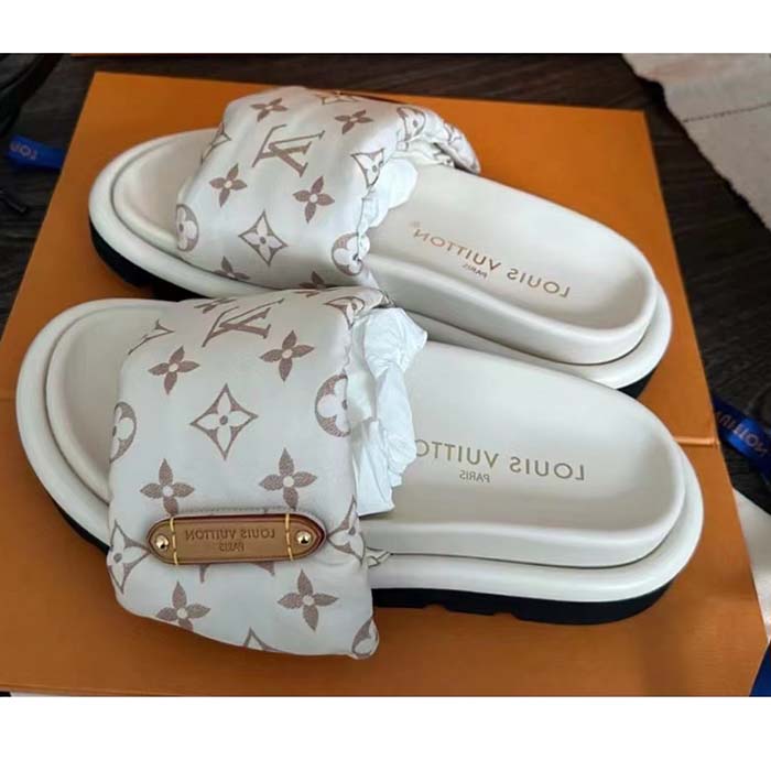 Louis Vuitton Unisex LV Pool Pillow Flat Comfort Mule Beige Monogram 1ACJZA