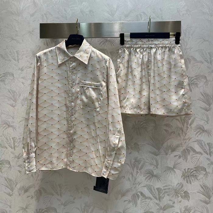 Louis Vuitton Women LV 3D Malletage Print Pajama Shirt Silk 1AFFYG