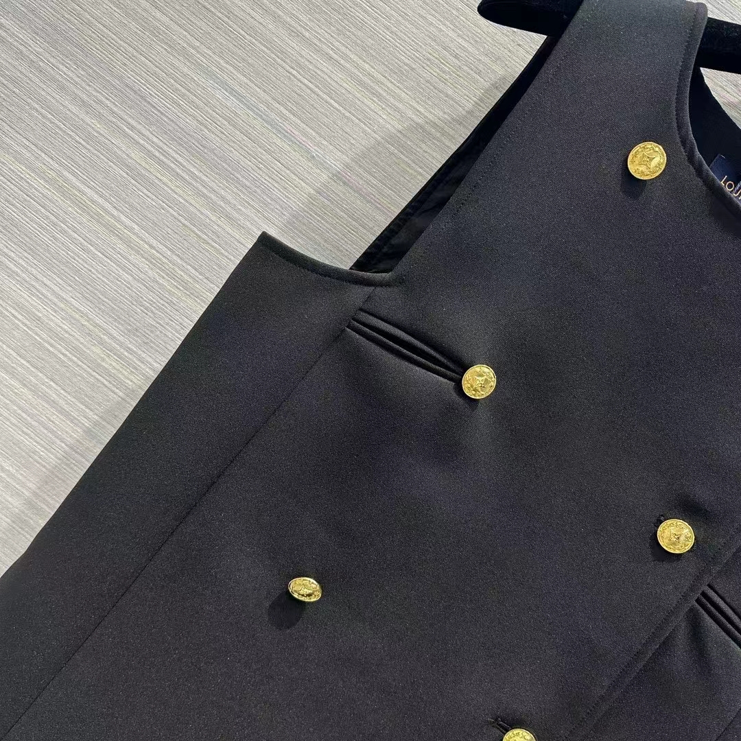 Louis Vuitton Women LV Double-Breasted Satin Dress Black 1AFFOM