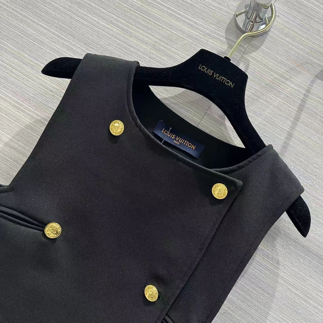Louis Vuitton Women LV Double-Breasted Satin Dress Black 1AFFOM