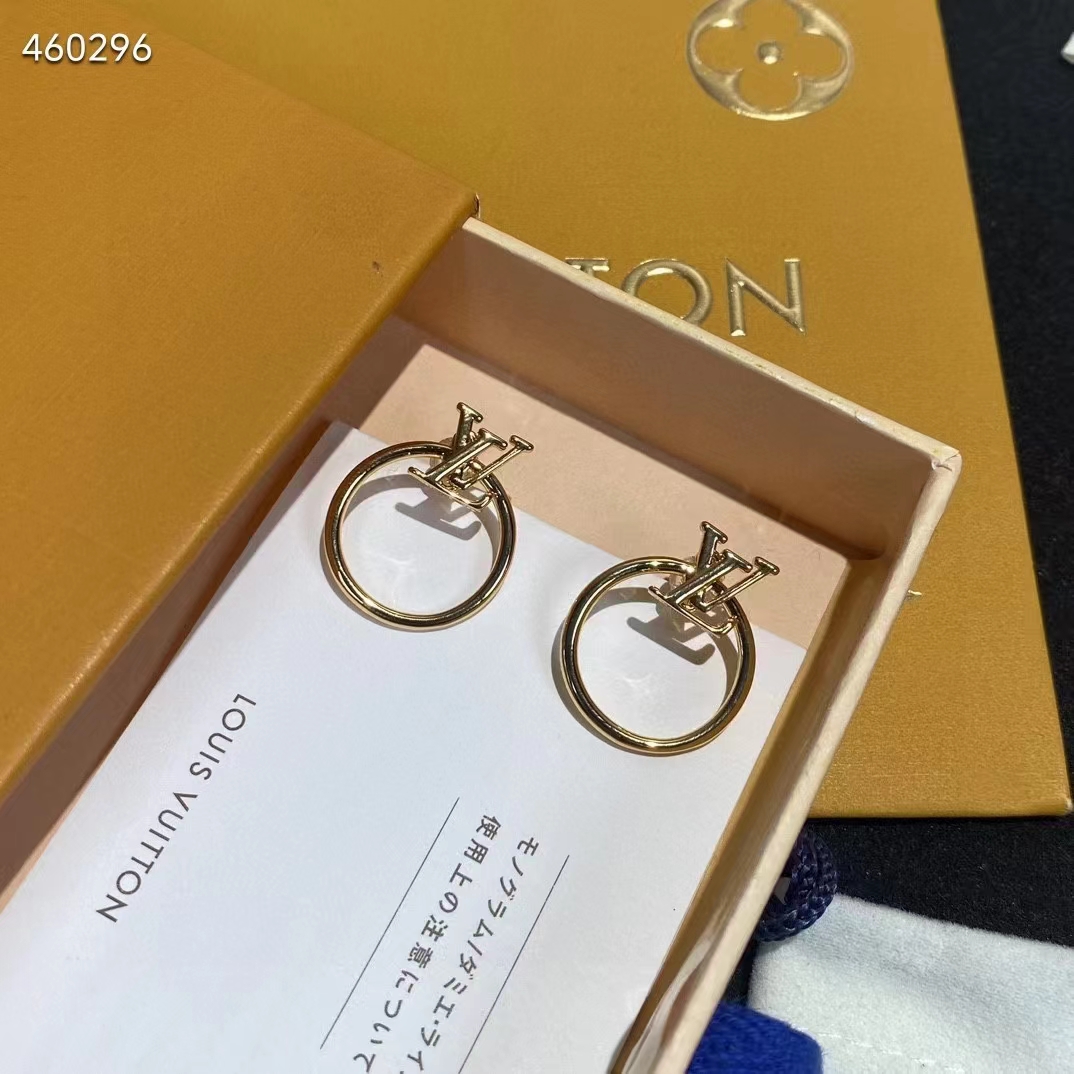 Louis Vuitton Women LV Eclipse Earrings Metal Gold-Color Initials M00763