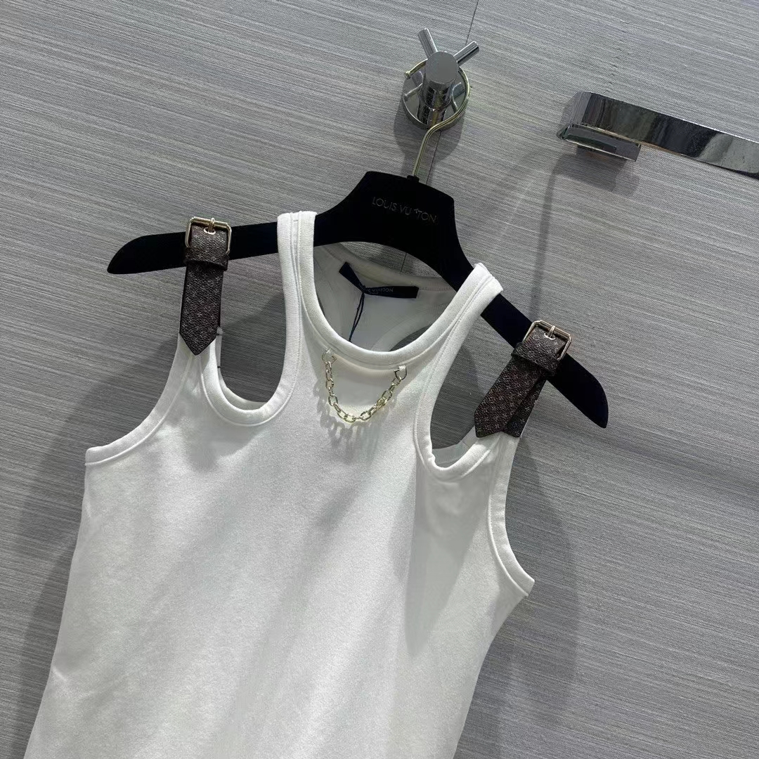 Louis Vuitton Women LV Eyelet Tab Tank Top White Cotton 1AFKP5