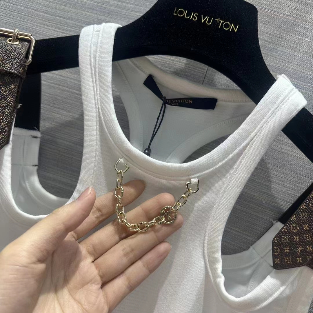 Louis Vuitton Women LV Eyelet Tab Tank Top White Cotton 1AFKP5
