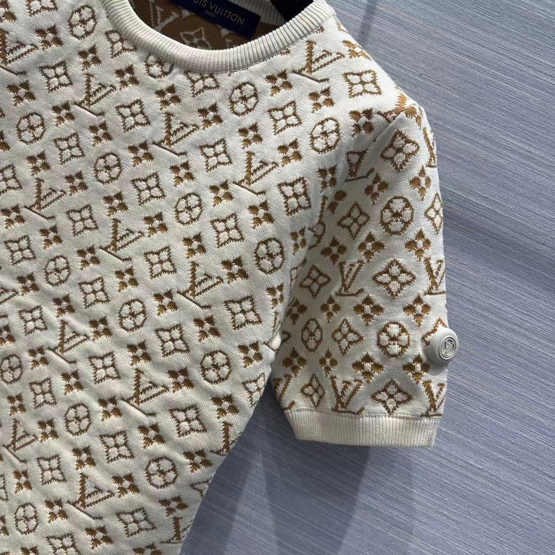 Louis Vuitton Women LV Monogram Jacquard Knit Top Wool Ecru 1AFEEU