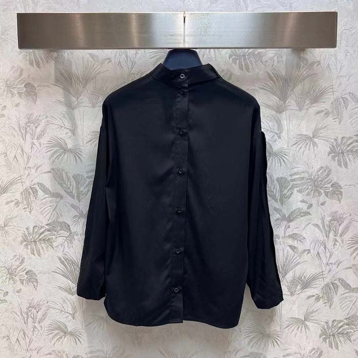 Louis Vuitton Women LV Monogram Lavaliere Button Sleeve Blouse Black 1AFCAV