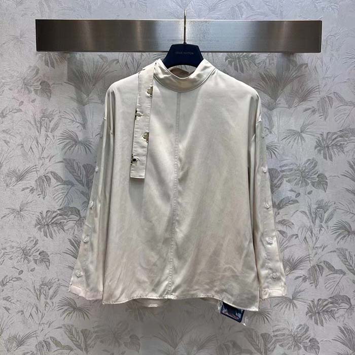 Louis Vuitton Women LV Monogram Lavaliere Button Sleeve Blouse White