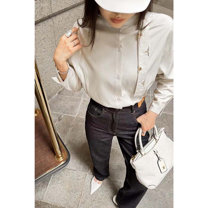Louis Vuitton Women LV Monogram Lavaliere Button Sleeve Blouse White