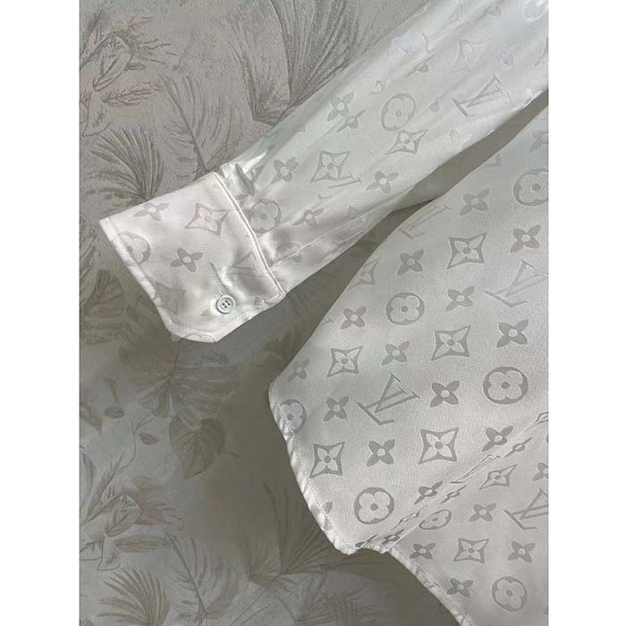 Louis Vuitton Men LV Monogram Long-Sleeved Silk Shirt White 1AFJUE