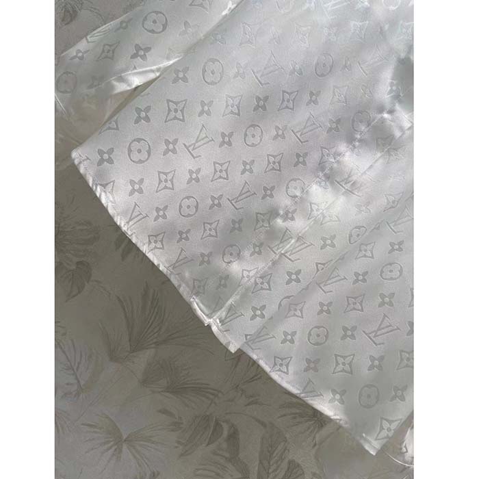 Louis Vuitton Men LV Monogram Long-Sleeved Silk Shirt White 1AFJUE
