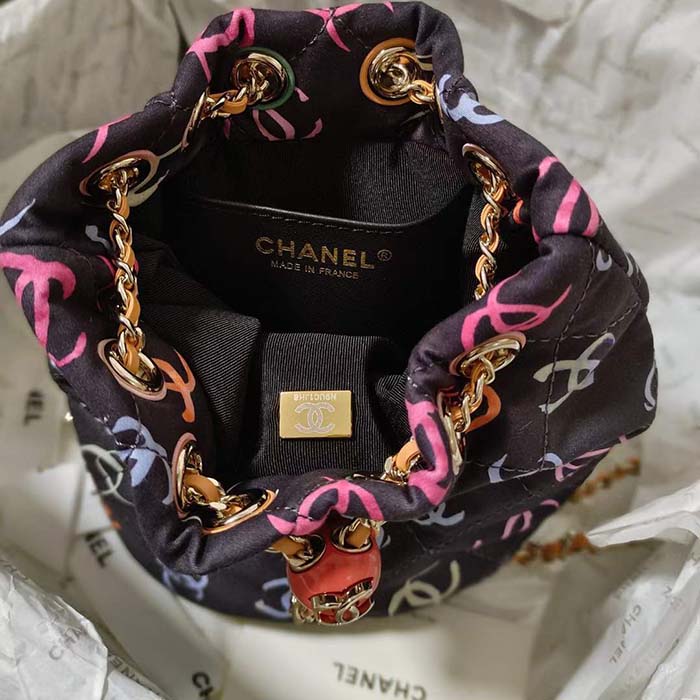 Chanel CC Unisex Backpack Printed Fabric Gold-Tone Metal Black Multicolor