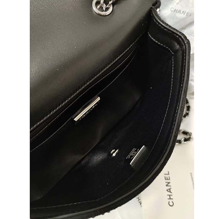 Chanel CC Women Mini Flap Bag Satin Strass Silver-Tone Metal Silver