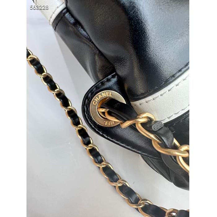 Chanel Women CC 22 Backpack Shiny Calfskin Gold-Tone Metal Black White