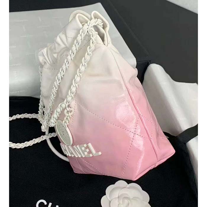 Chanel Women CC 22 Mini Handbag Patent Gradient Calfskin Lacquered Metal White Pink