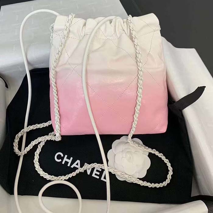Chanel Women CC 22 Mini Handbag Patent Gradient Calfskin Lacquered Metal White Pink
