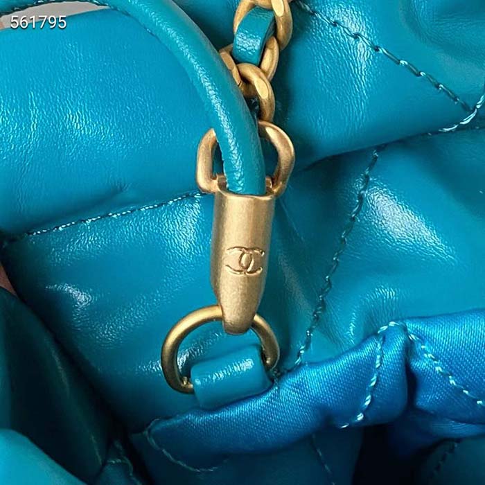 Chanel Women CC 22 Mini Handbag Shiny Calfskin Gold-Tone Metal Blue