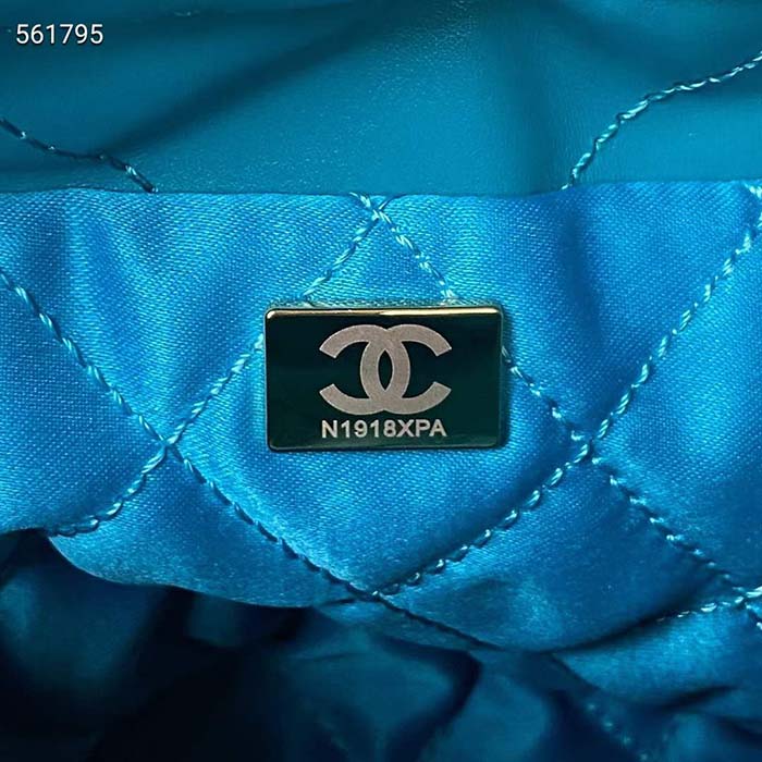 Chanel Women CC 22 Mini Handbag Shiny Calfskin Gold-Tone Metal Blue