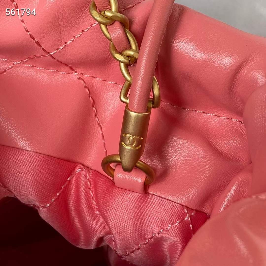 Chanel Women CC 22 Mini Handbag Shiny Calfskin Gold-Tone Metal Coral Pink
