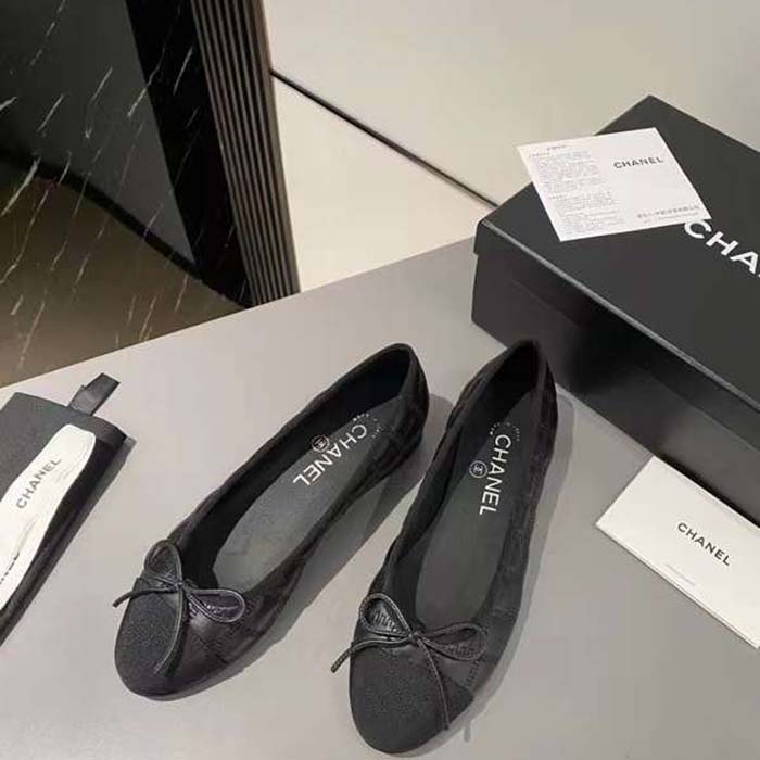Chanel Women CC Ballet Flats Aged Calfskin Black 1 CM Heel