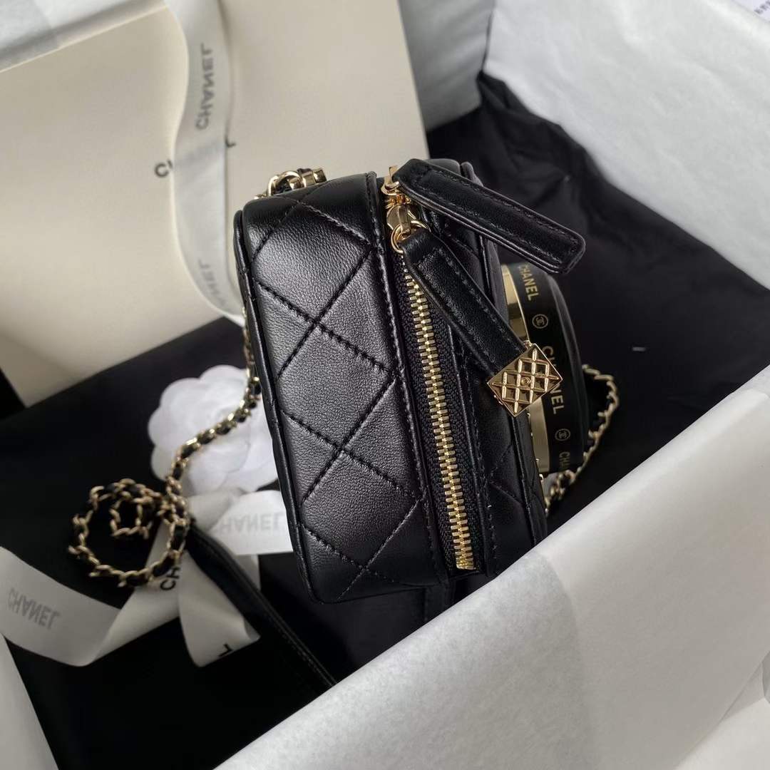 Chanel Women CC Camera Bag Lambskin Gold-Tone Metal Black