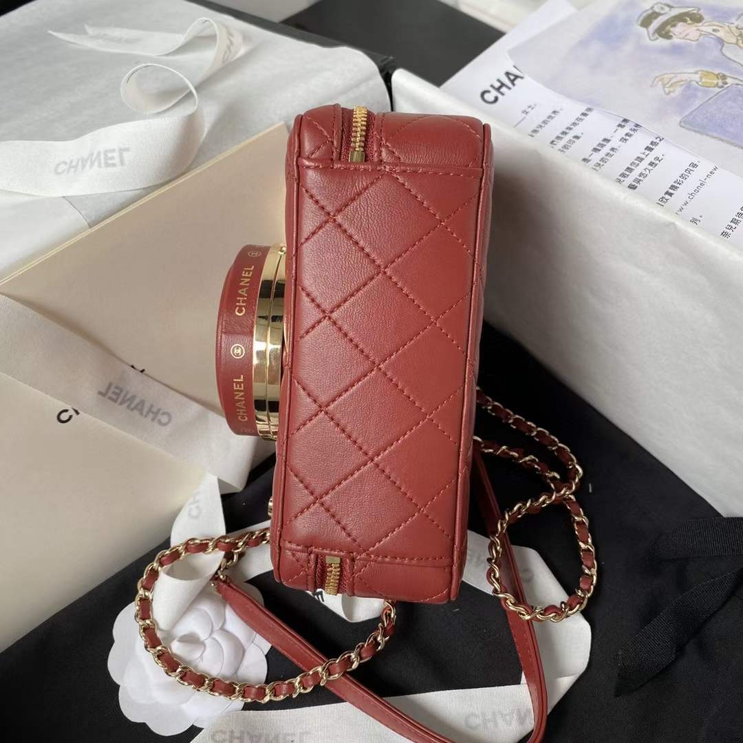 Chanel Women CC Camera Bag Lambskin Gold-Tone Metal Burgundy