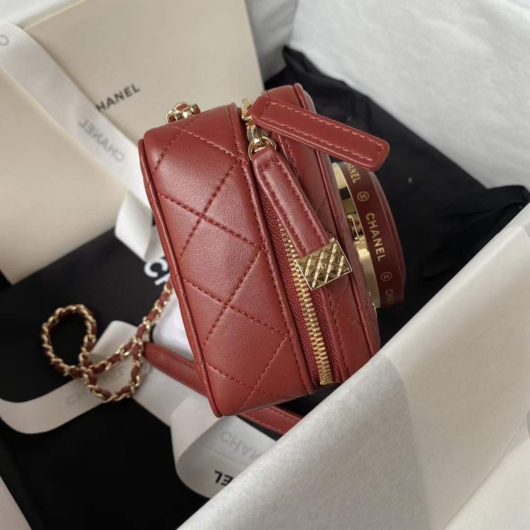 Chanel Women CC Camera Bag Lambskin Gold-Tone Metal Burgundy