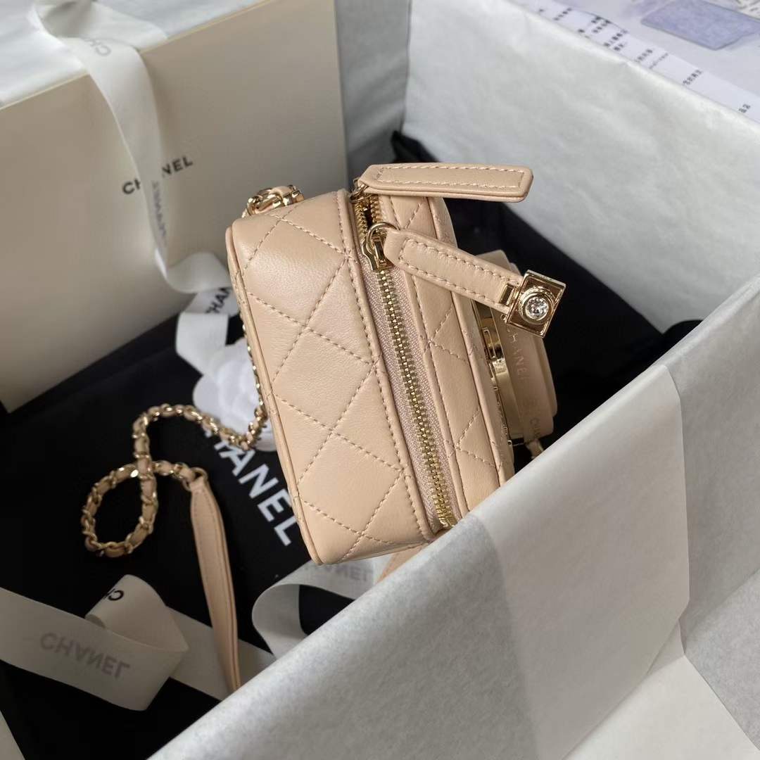 Chanel Women CC Camera Bag Lambskin Gold-Tone Metal Dark Beige
