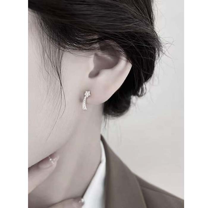chanel women cc etoile filante earrings 18k white silver Di*m*nds