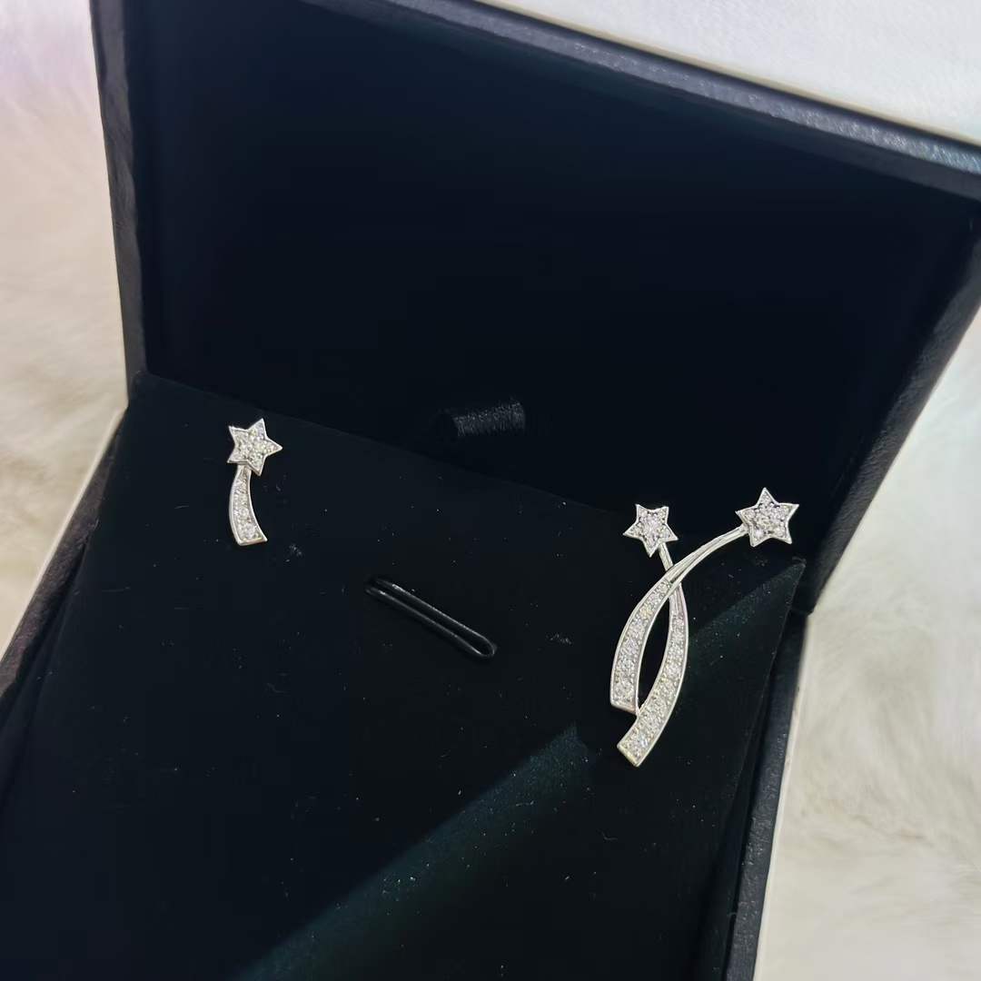 chanel women cc etoile filante earrings 18k white silver Di*m*nds