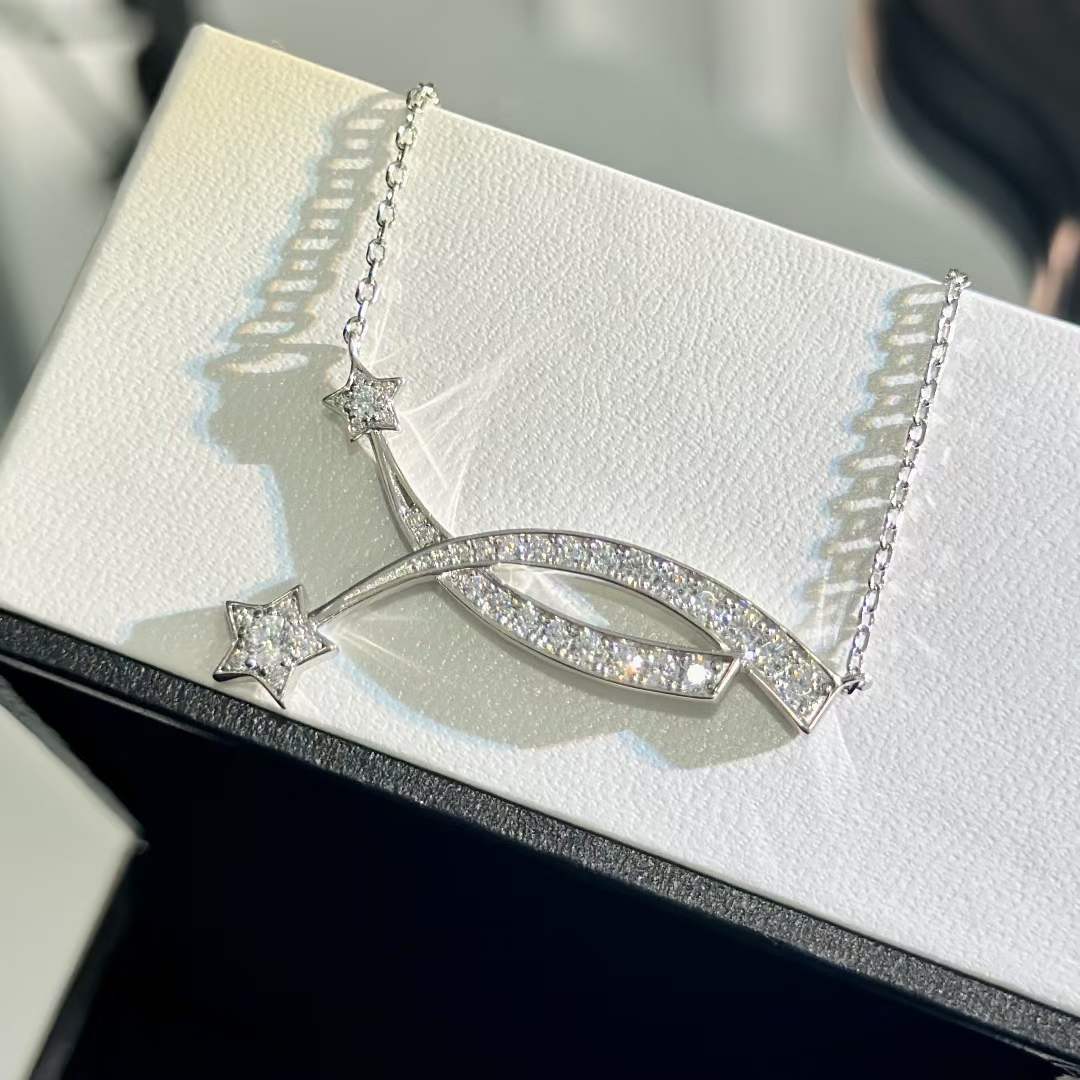 chanel women cc etoile filante necklace 18k white silver Di*m*nds