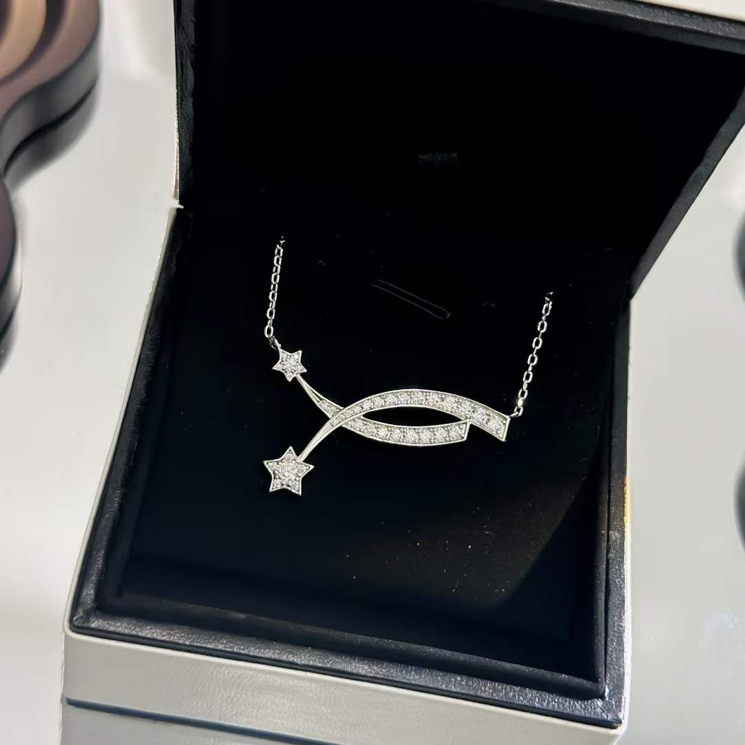 chanel women cc etoile filante necklace 18k white silver Di*m*nds