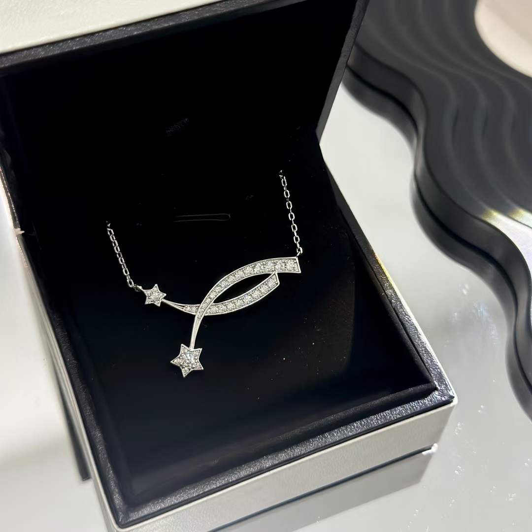 chanel women cc etoile filante necklace 18k white silver Di*m*nds