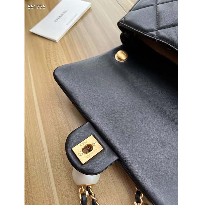 Chanel Women CC Small Flap Bag Lambskin Imitation Pearls Black