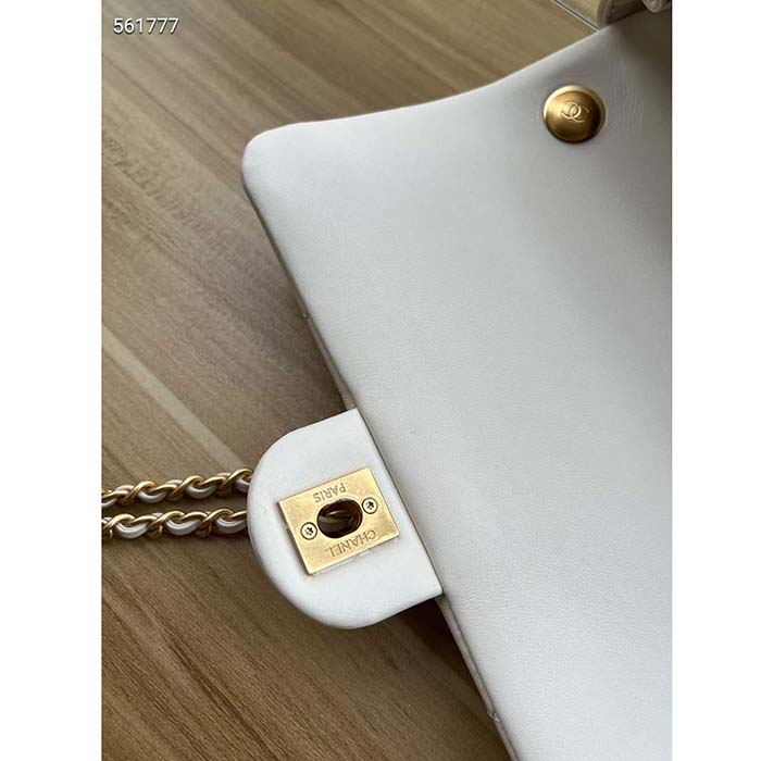 Chanel Women CC Mini Flap Bag Lambskin Imitation Pearls White