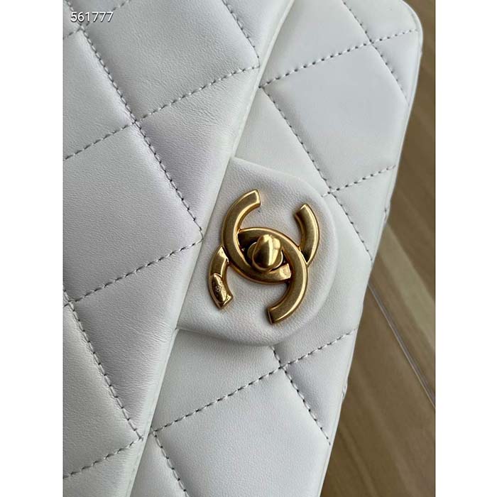 Chanel Women CC Mini Flap Bag Lambskin Imitation Pearls White