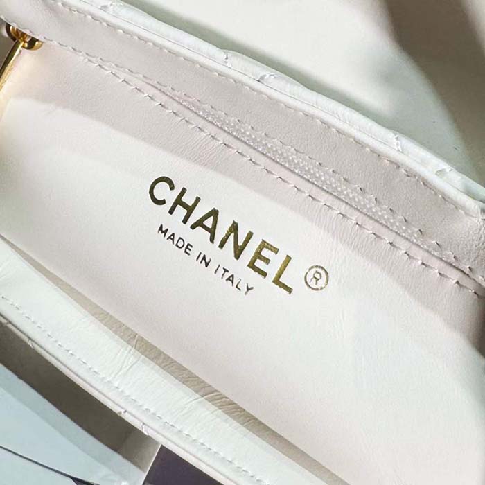 Chanel Women CC Mini Shopping Bag Shiny Crumpled Calfskin Gold Metal White