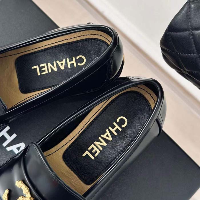 Chanel Women CC Moccasins Calfskin Metal Black 3 CM Heel