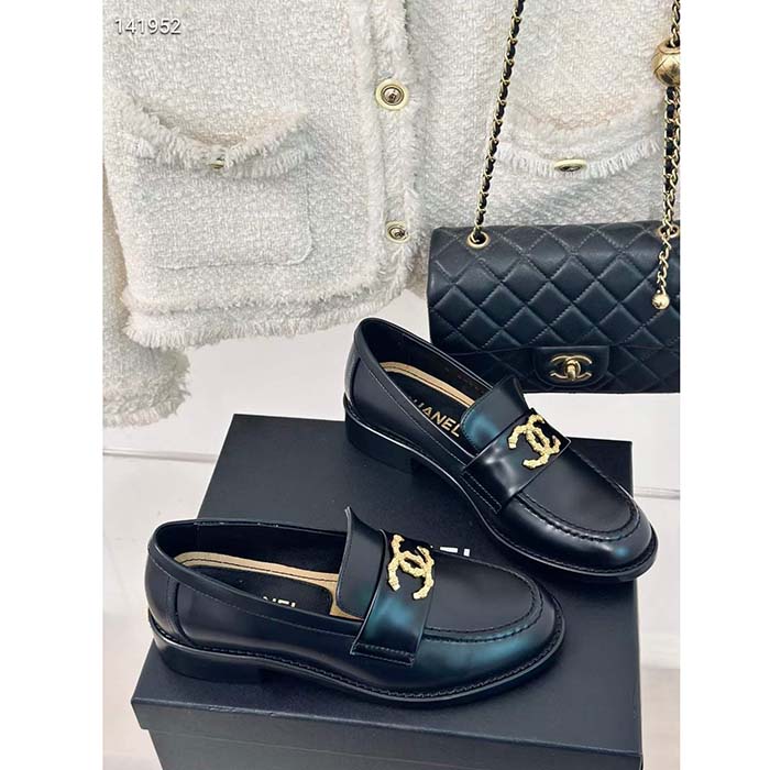 Chanel Women CC Moccasins Calfskin Metal Black 3 CM Heel