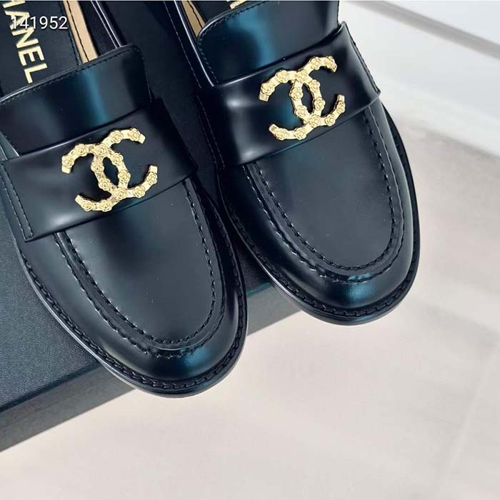 Chanel Women CC Moccasins Calfskin Metal Black 3 CM Heel