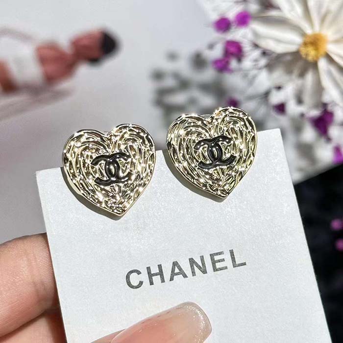 Chanel Women CC Pendant Earrings Black Metal Strass Gold Crystal