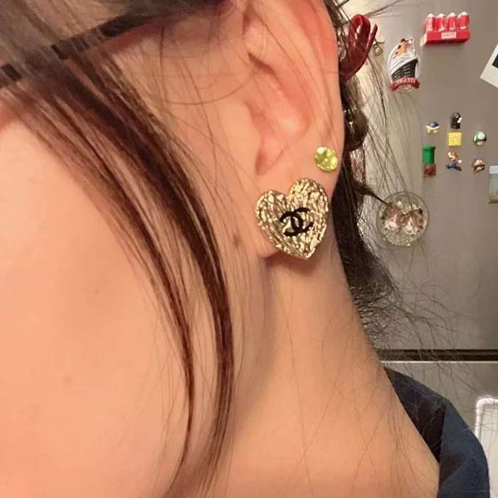 Chanel Women CC Pendant Earrings Black Metal Strass Gold Crystal