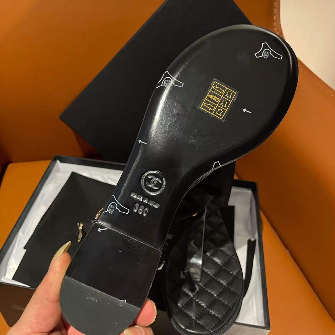 Chanel Women CC Sandals Grosgrain Black 1 CM Heel