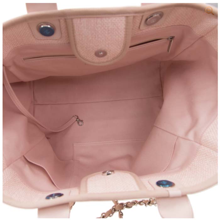 Chanel Women CC Shopping Bag Canvas Leather Mixed Fibers Pink
