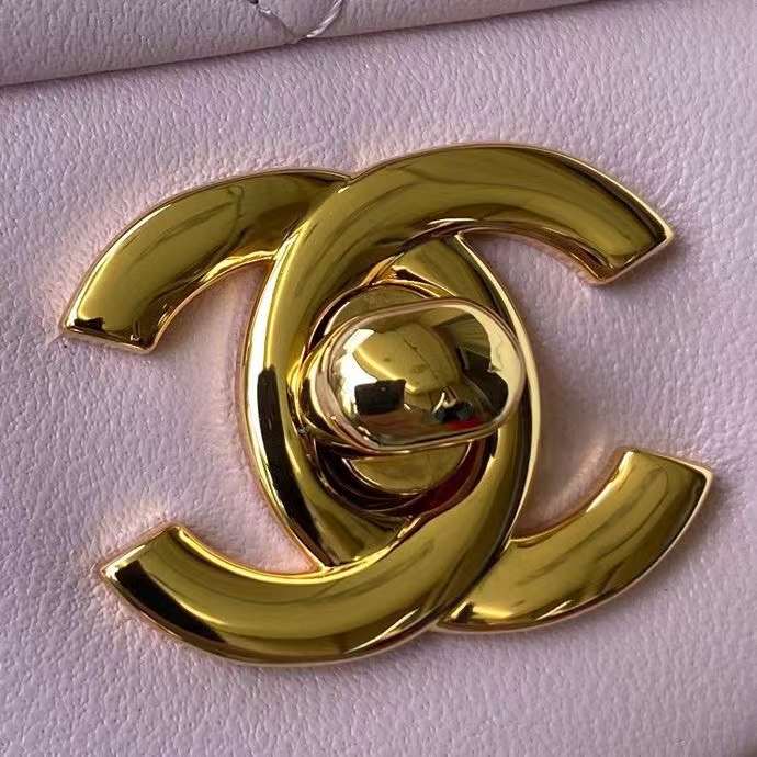 Chanel Women CC Small Classic Handbag Shiny Grained Calfskin Metal Lilac