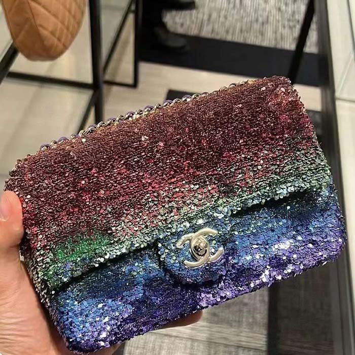 Chanel Women CC Small Flap Bag Gradient Sequins Gold-Tone Metal Multicolor