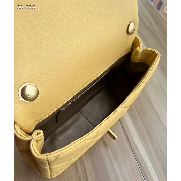 Chanel Women CC Small Flap Bag Pearly Lambskin Imitation Pearls Yellow