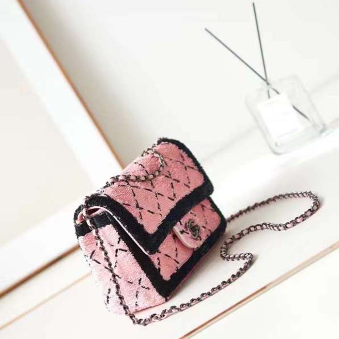 Chanel Women CC Small Flap Bag Sequins Black Metal Pink Black