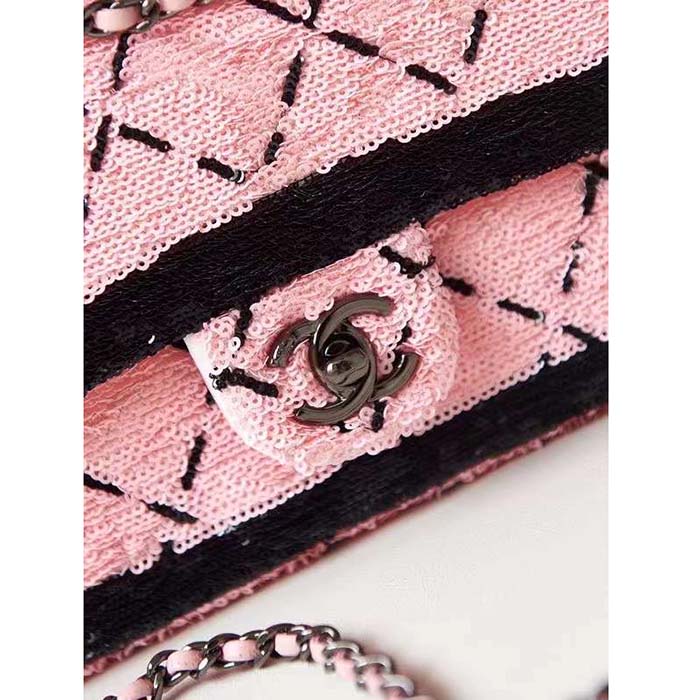Chanel Women CC Small Flap Bag Sequins Black Metal Pink Black